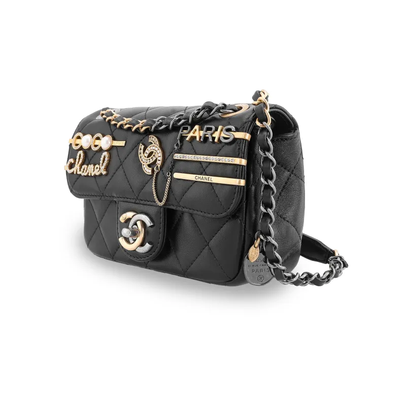 CHANEL Lambskin Flap Bag, One Shoulder Handbag, Crossbody Bag Trumpets Women's Black-2