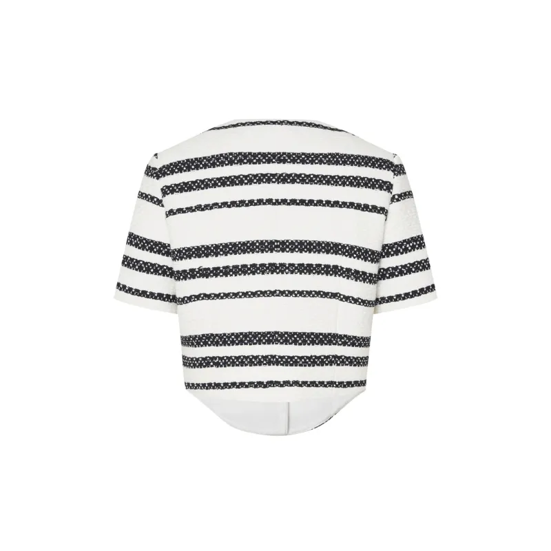 MO&CO Cropped Coats Women's White Black Stripes-1