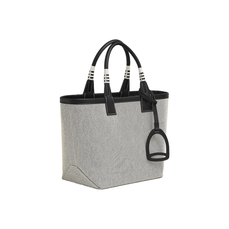HERMES Steeple H Canvas With Swift Calfskin Tote Bag Shopping Bag Canvas Bag Handbags Women's Light Beige/Black-1