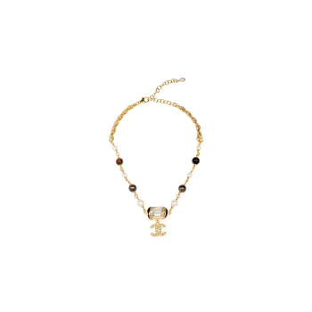 CHANEL Pearl Metal Necklaces Women's Multicolor