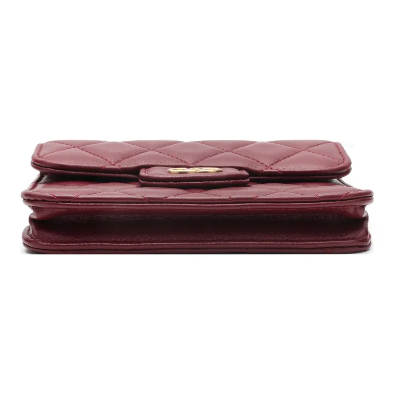 CHANEL 21B Fall Sheepskin Flap Bag, Coin Purse, Shoulder Bag, Crossbody Bag Women's Burgundy-4