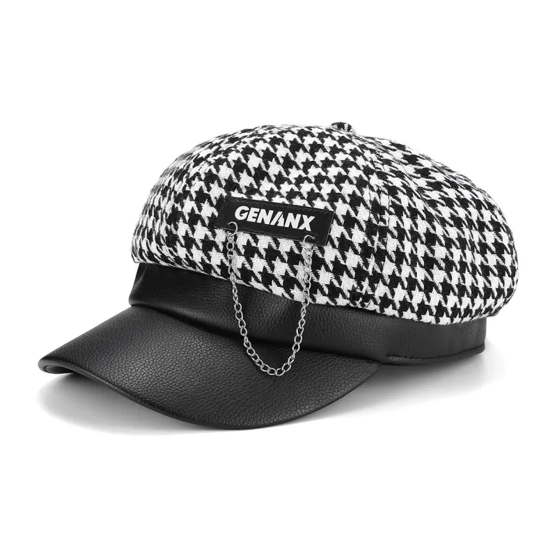 GENANX Berets Unisex Black White Plaid-5
