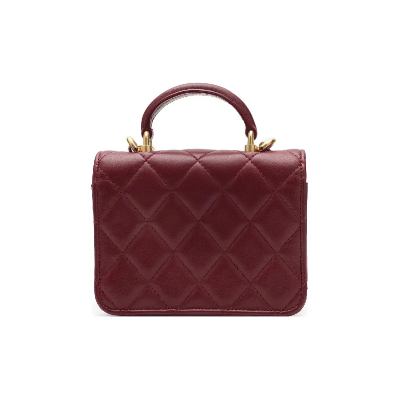 CHANEL 21B Fall Sheepskin Flap Bag, Coin Purse, Shoulder Bag, Crossbody Bag Women's Burgundy-3