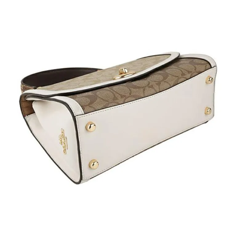 COACH Tilly Canvas With Leather Handbag, Crossbody Bag, Shoulder Bag Medium Size Women's Khaki And Brown Monogram-4