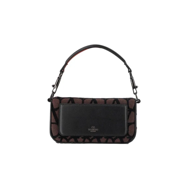 Valentino GARAVANI Fabric With Goatskin Handbag, Shoulder Bag Small Size Women's Black/Brown-2