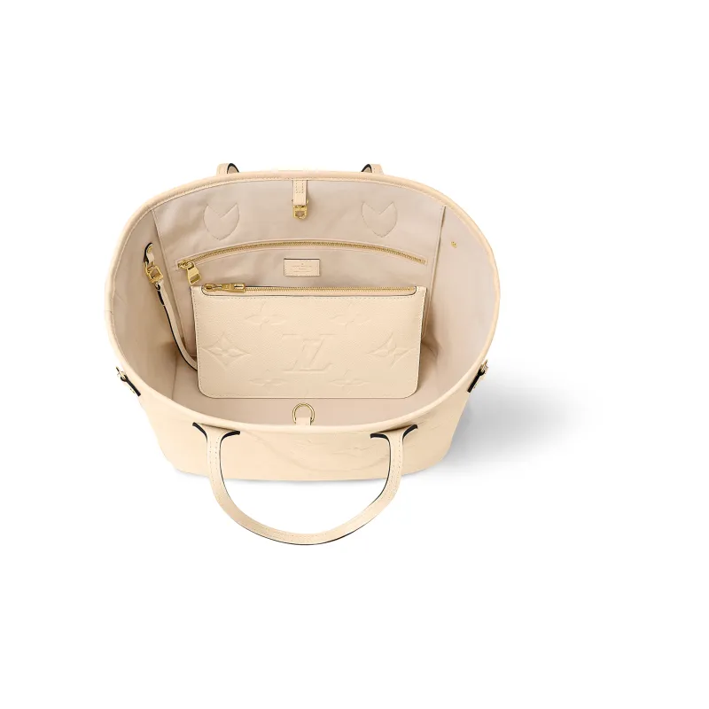 LOUIS VUITTON NEVERFULL Grain Cow Leather Tote Bag, Shopping Bag, Shoulder Bag, Handbag Medium Size Women's Cream White-2