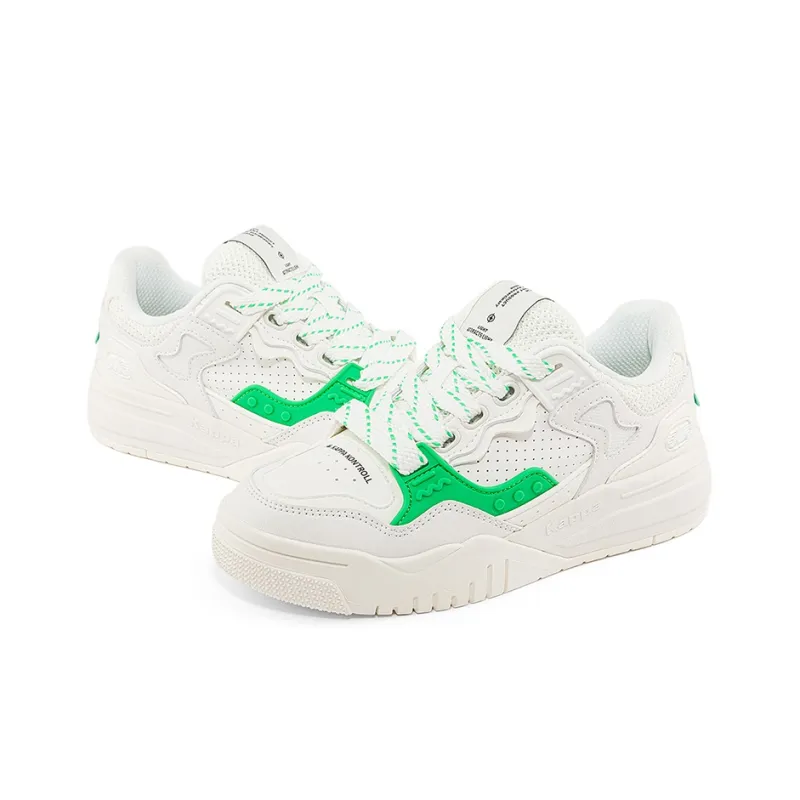 Kappa Anti Slip Wear Resistant Low Top Skateboard Shoes Unisex White Green-4