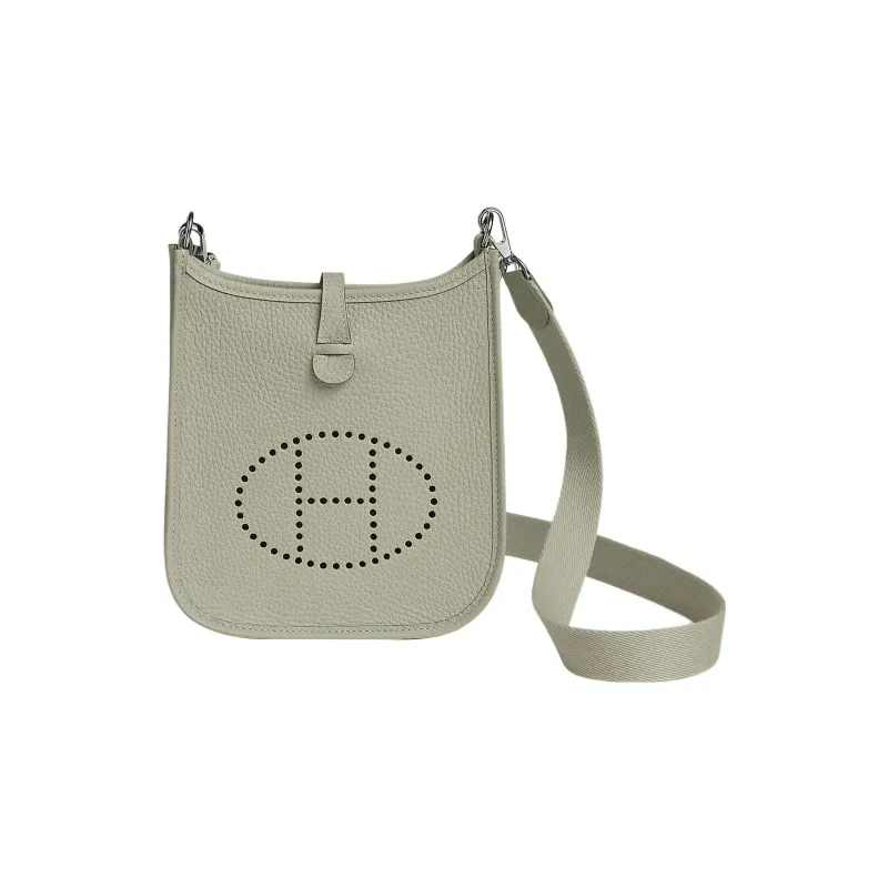 HERMES Evelyne Clemence Bullock Leather Crossbody Bag, Shoulder Bag Mini Women's Granite Gray-0
