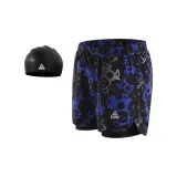 Black Blue Swimming Shorts+Black Swimming Cap