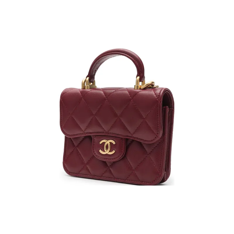 CHANEL 21B Fall Sheepskin Flap Bag, Coin Purse, Shoulder Bag, Crossbody Bag Women's Burgundy-2