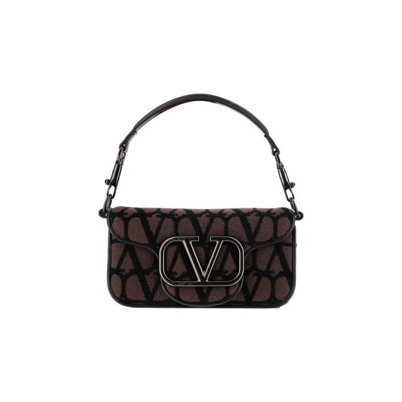 Valentino GARAVANI Fabric With Goatskin Handbag, Shoulder Bag Small Size Women's Black/Brown-0