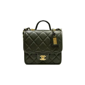 CHANEL 22K Autumn And Winter Cow Leather Messenger Bag Tofu Bag Handbag Shoulder Bag Crossbody Bag Women's Cuban Green