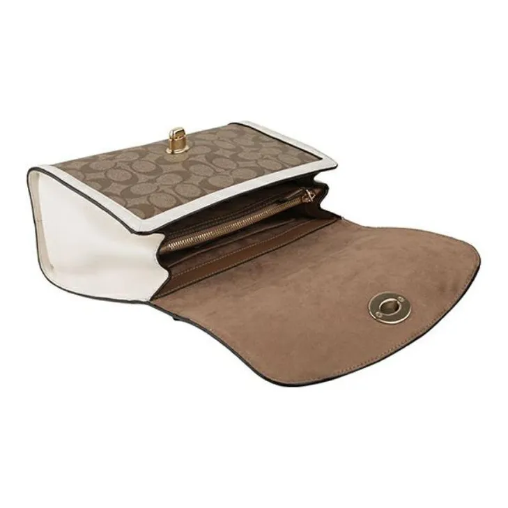 COACH Tilly Canvas With Leather Handbag, Crossbody Bag, Shoulder Bag Medium Size Women's Khaki And Brown Monogram-3