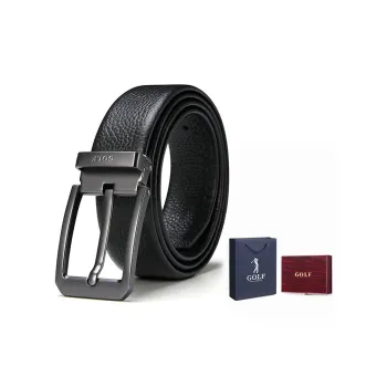 GOLF Leather Belts Men Black Wooden Gift Box Set