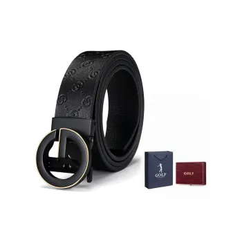 GOLF Cow Leather Leather Belts Men's Black/Black Gold Width: 3.5cm