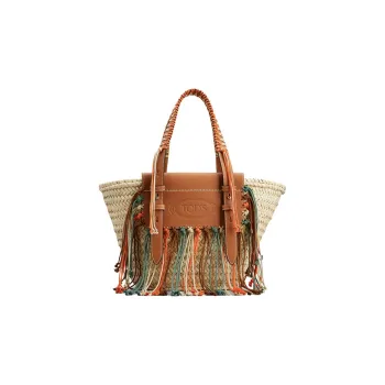 TOD'S Straw Tote Bag, Shopping Bag, Shoulder Bag, Handbag Medium Size Women's Multicolor