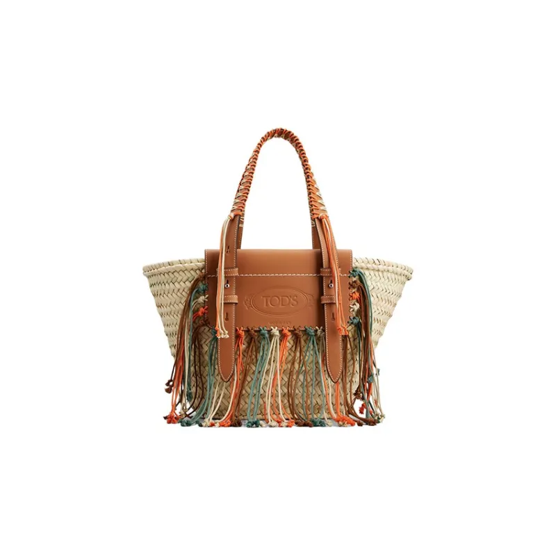 TOD'S Straw Tote Bag, Shopping Bag, Shoulder Bag, Handbag Medium Size Women's Multicolor-0