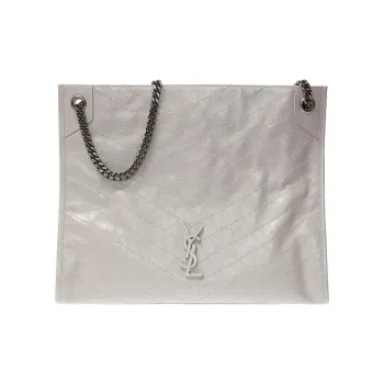 SAINT LAURENT Niki Cow Leather Tote Bag Shopping Bag Handbag Shoulder Bag Women's Gray
