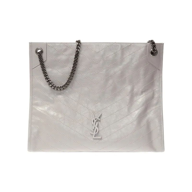 SAINT LAURENT Niki Cow Leather Tote Bag Shopping Bag Handbag Shoulder Bag Women's Gray-0