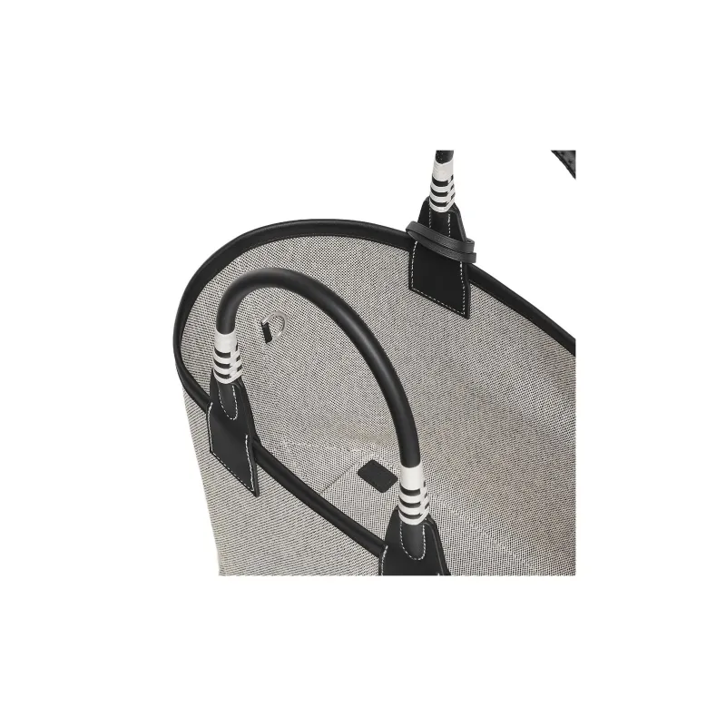 HERMES Steeple H Canvas With Swift Calfskin Tote Bag Shopping Bag Canvas Bag Handbags Women's Light Beige/Black-3