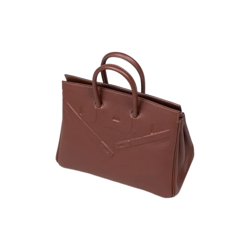 HERMES Birkin Swift Leather Shadow Birkin Bag Handbag 25 Women's 0G Rouge Sellier Saddle Red-1