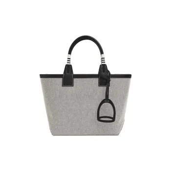 HERMES Steeple H Canvas With Swift Calfskin Tote Bag Shopping Bag Canvas Bag Handbags Women's Light Beige/Black