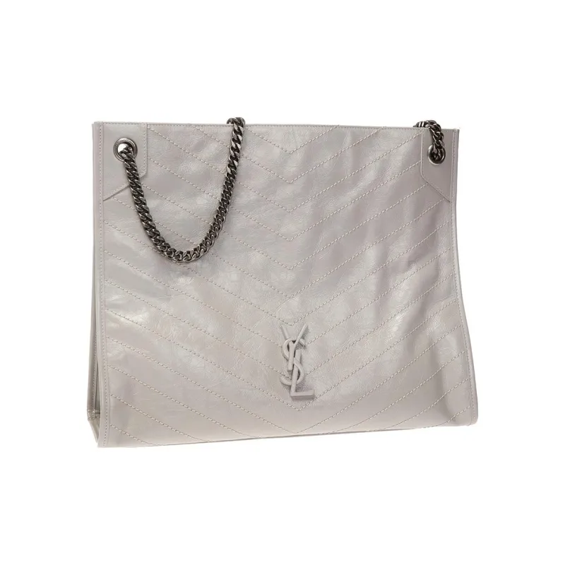 SAINT LAURENT Niki Cow Leather Tote Bag Shopping Bag Handbag Shoulder Bag Women's Gray-1