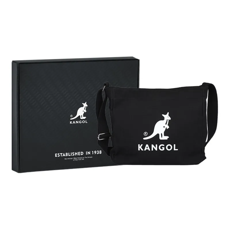 KANGOL Canvas Messenger Bag, Tote Bag, Tote Bag, Canvas Bag, Shopping Bag, Crossbody Bag Large Size Unisex Black-2