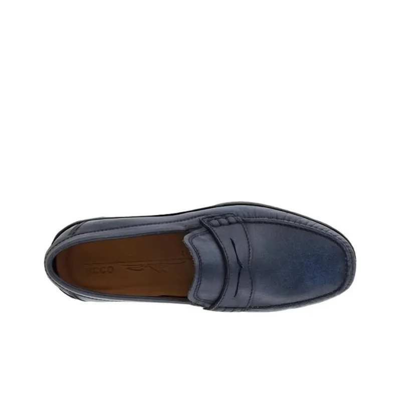 Ecco Lightweight Mok Collection Casual Leather Shoes Men's Ocean Blue-4