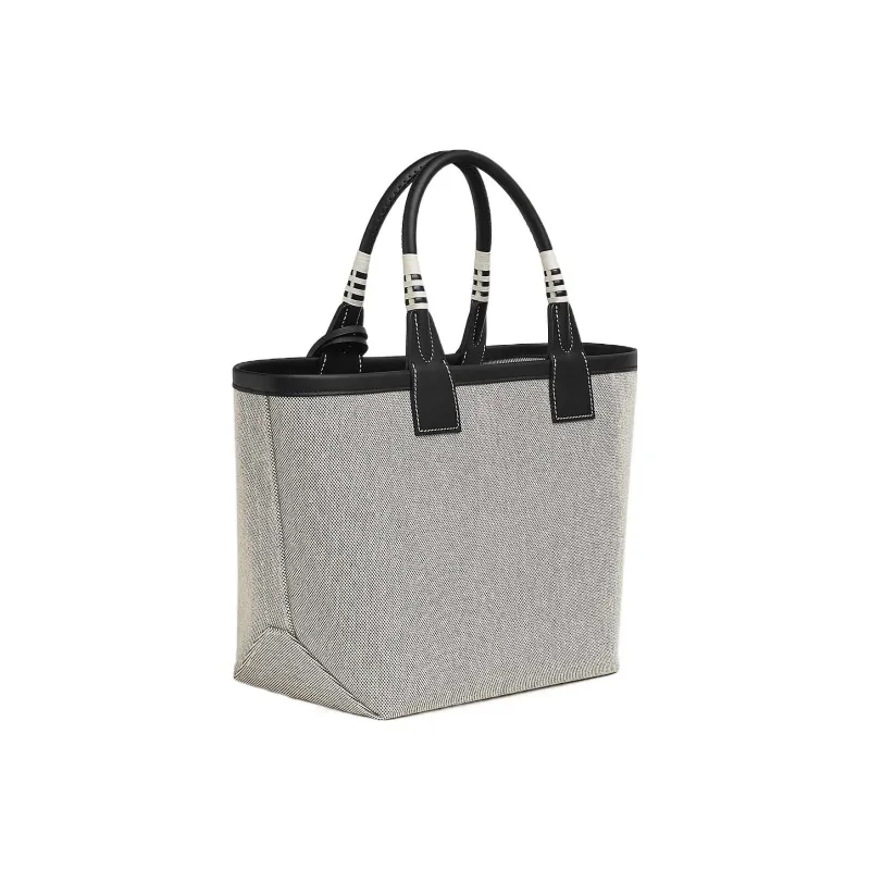 HERMES Steeple H Canvas With Swift Calfskin Tote Bag Shopping Bag Canvas Bag Handbags Women's Light Beige/Black-2