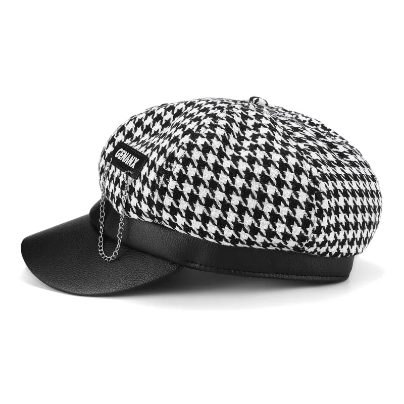 GENANX Berets Unisex Black White Plaid-0