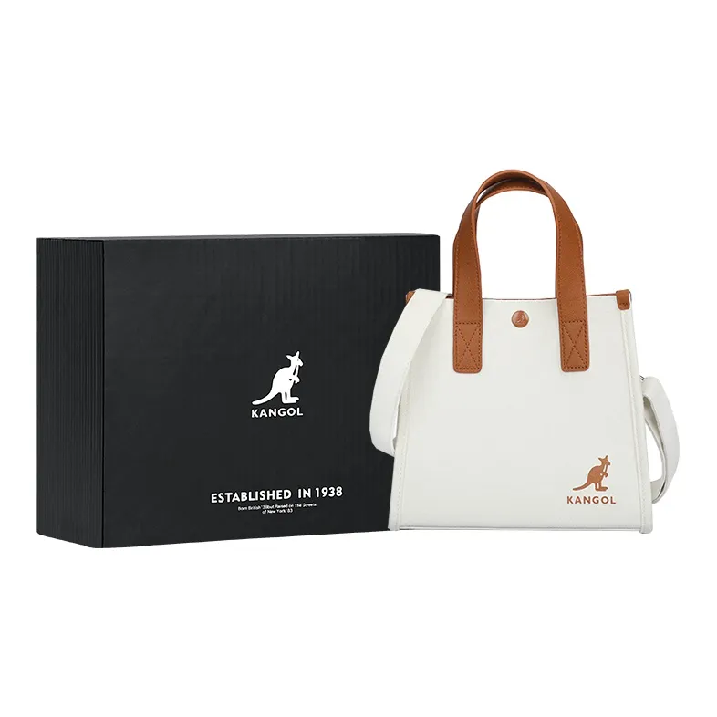KANGOL Canvas Tofu Bag, Small Square Bag, Canvas Bag, Handbag, Crossbody Bag Small Size Women's Ecru-4