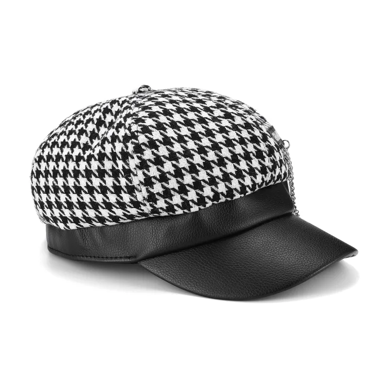 GENANX Berets Unisex Black White Plaid-1