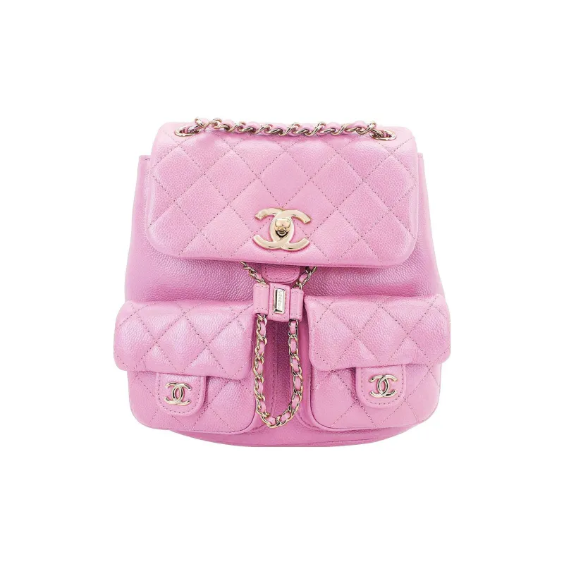 CHANEL Grain Litchi Grain Calfskin Backpack Medium Size Women's Pink-0