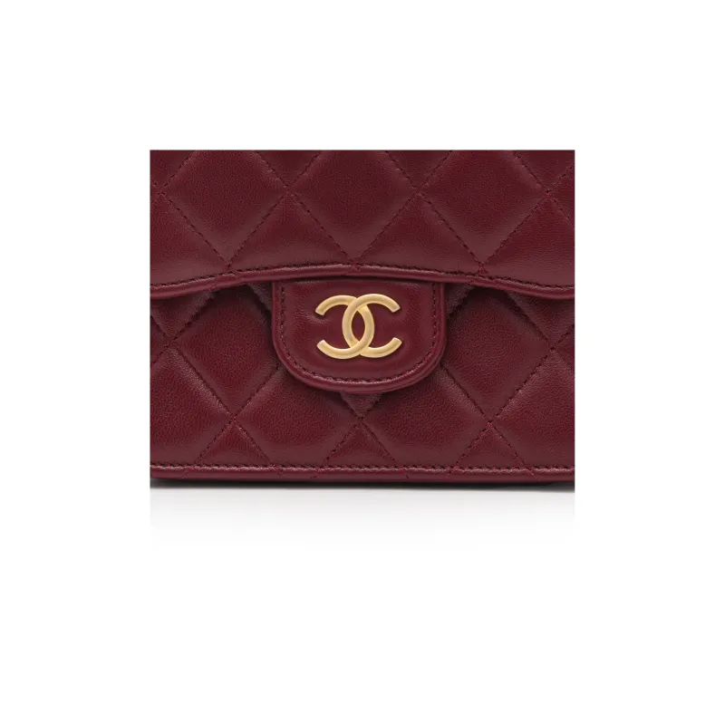 CHANEL 21B Fall Sheepskin Flap Bag, Coin Purse, Shoulder Bag, Crossbody Bag Women's Burgundy-5