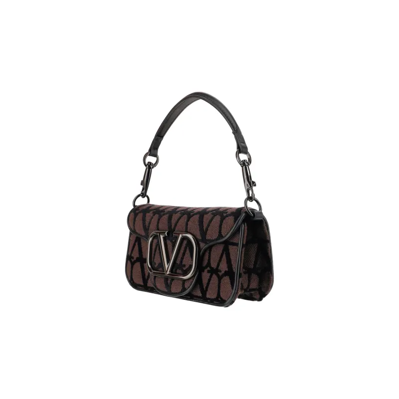 Valentino GARAVANI Fabric With Goatskin Handbag, Shoulder Bag Small Size Women's Black/Brown-1