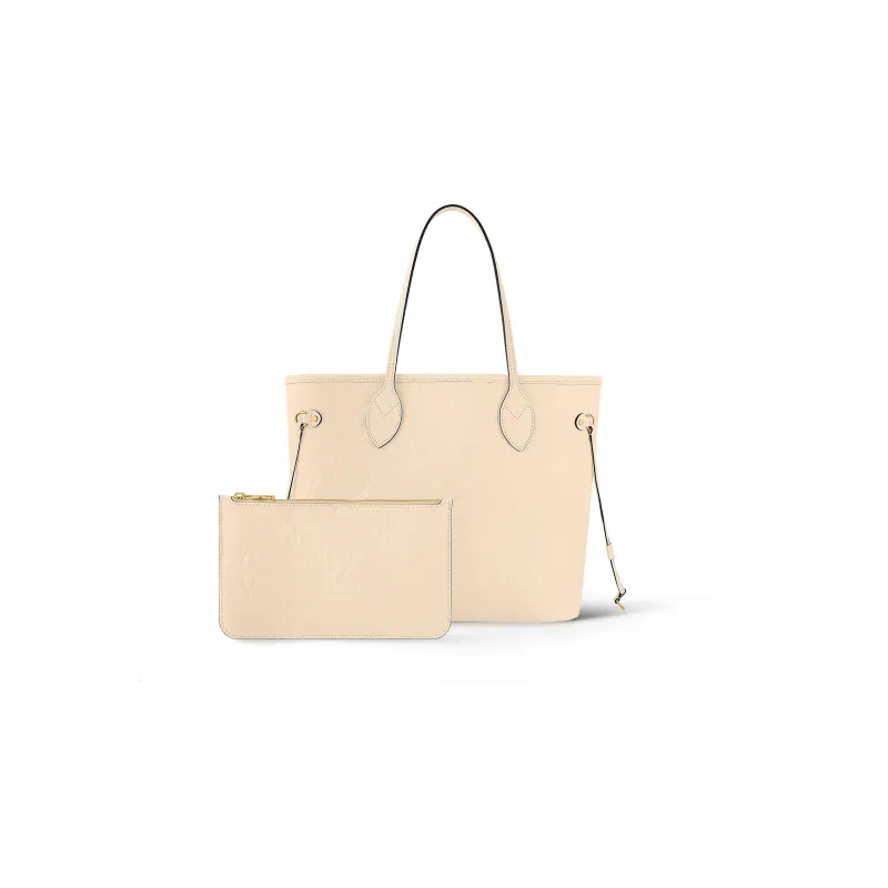 LOUIS VUITTON NEVERFULL Grain Cow Leather Tote Bag, Shopping Bag, Shoulder Bag, Handbag Medium Size Women's Cream White-3