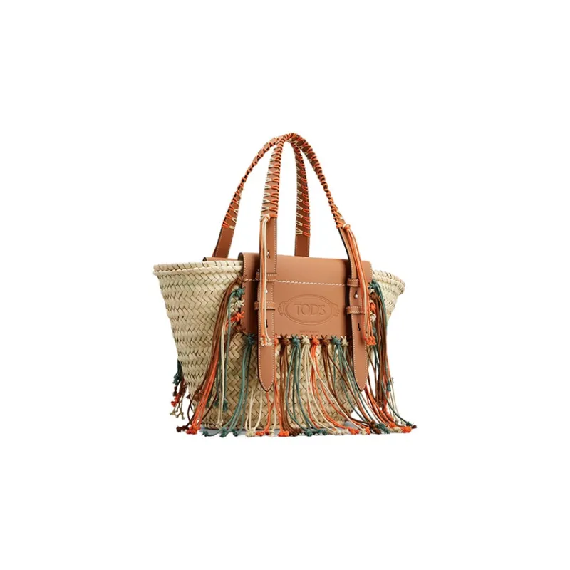 TOD'S Straw Tote Bag, Shopping Bag, Shoulder Bag, Handbag Medium Size Women's Multicolor-1