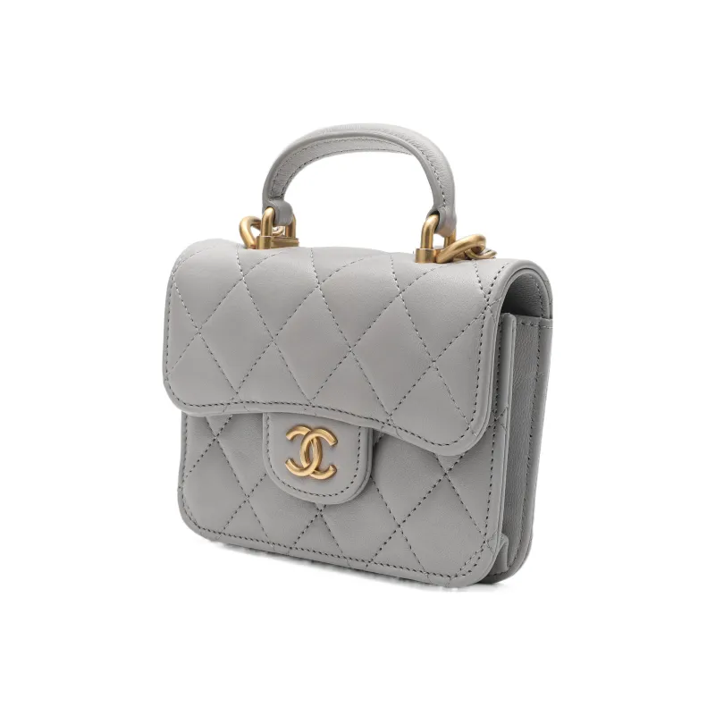 CHANEL Sheepskin Flap Bag, Coin Purse, Handbag, Shoulder Bag, Crossbody Bag Trumpets Women's Gray-1