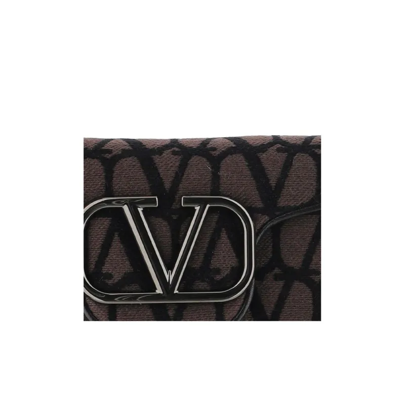 Valentino GARAVANI Fabric With Goatskin Handbag, Shoulder Bag Small Size Women's Black/Brown-4