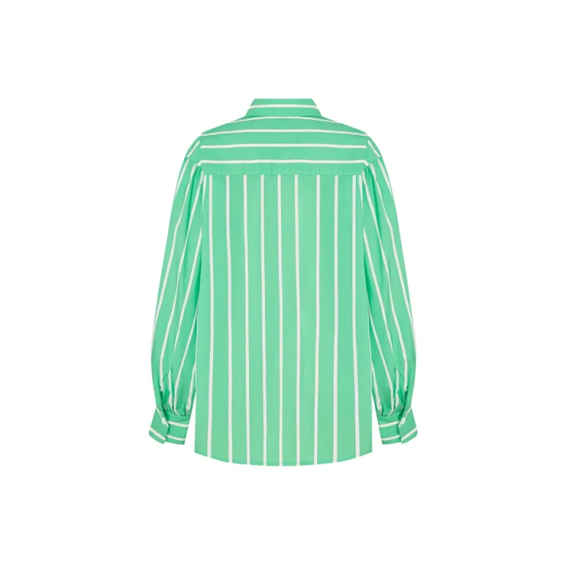 MO&CO Shirts Women's Green And White Stripes-1