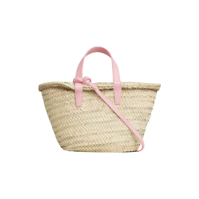 CELINE Triomphe Palm Leaf Cow Leather Patchwork Tote Bag Shopping Bag Basket Handbag Regular Women's Pink/Natural-2