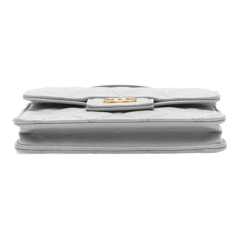 CHANEL Sheepskin Flap Bag, Coin Purse, Handbag, Shoulder Bag, Crossbody Bag Trumpets Women's Gray-3