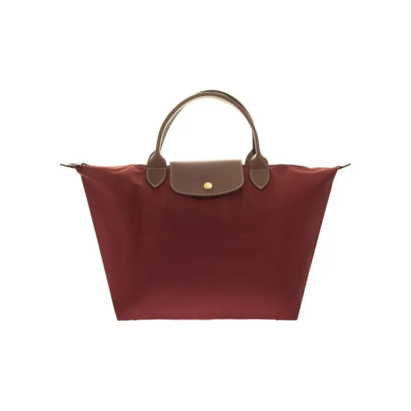 LONGCHAMP Le Pliage Canvas With Leather Handbag Medium Size Women's Red-0