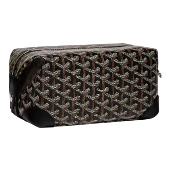 GOYARD Bowling Canvas With Leather Clutch Makeup Bag Unisex Black