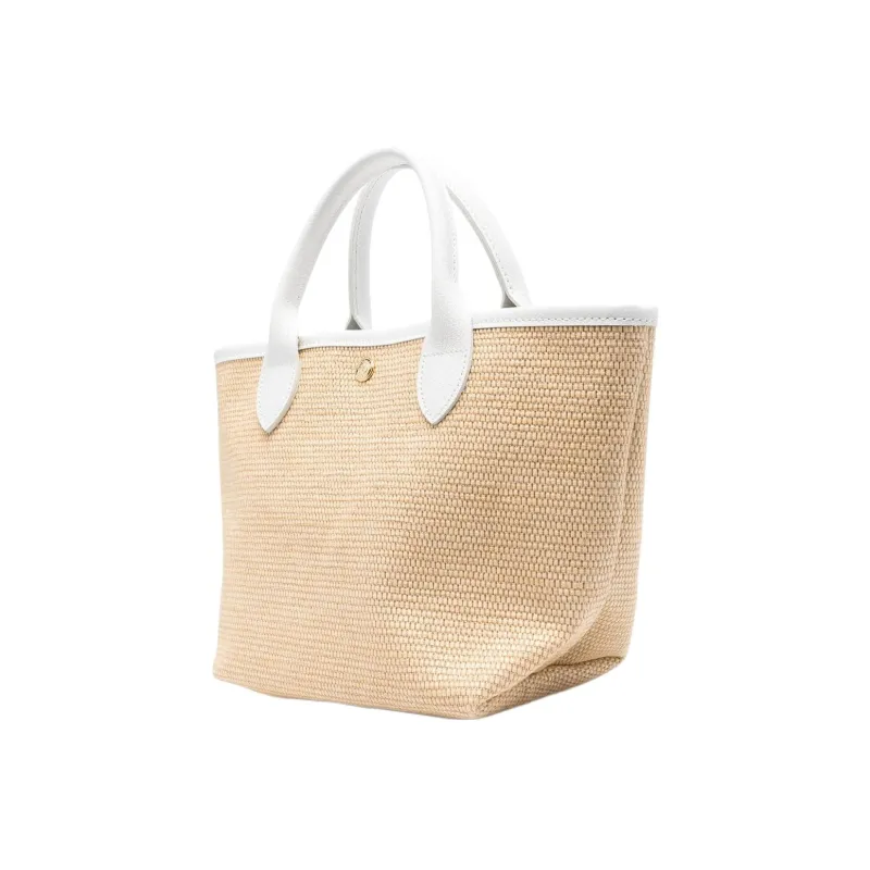 LONGCHAMP Le Panier Pliage Cow Leather Canvas Bag, Shoulder Bag, Crossbody Bag, Handbag Trumpets Women's White-2