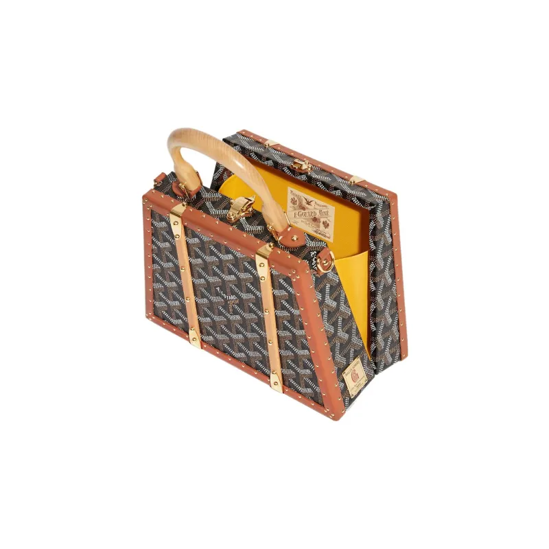 GOYARD Saigon Canvas With Calfskin Hard Case Handbag Mini Unisex Brown-2