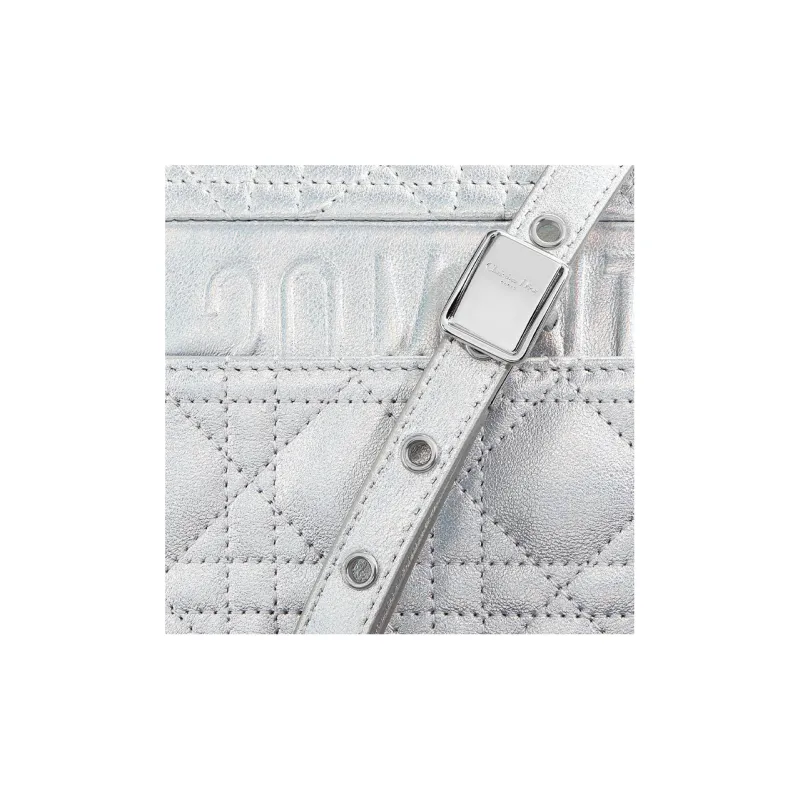DIOR Metallic Finish Sheepskin Crossbody Bag Shoulder Bag Women's Silver-4