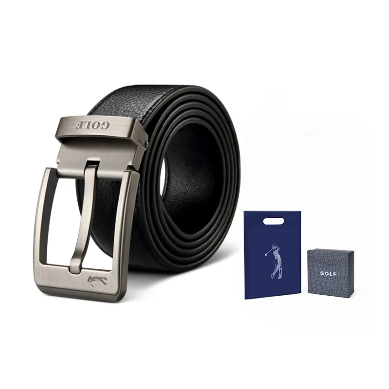 GOLF Top Grain Cow Leather Pin Buckle Belt Men's Black 3.8cm-1
