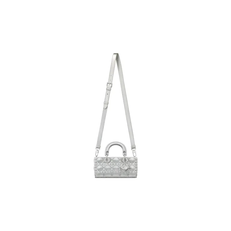 DIOR Lady D-JOY Metallic Finish Cow Leather Dior Bag Shoulder Bag Crossbody Bag Handbag Small Size Women's Silver-2